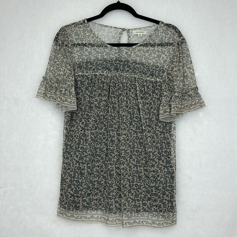 MAX STUDIO Short Sleeve Mesh Lace Knit Mesh Top Sz Medium